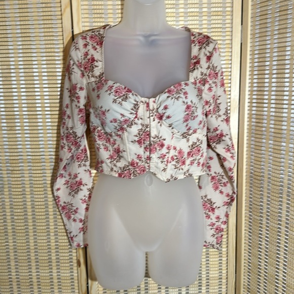 Windsor Thin Cropped Pink Roses Corset Top With Bra Cups Front Hooks Small - Picture 3 of 16